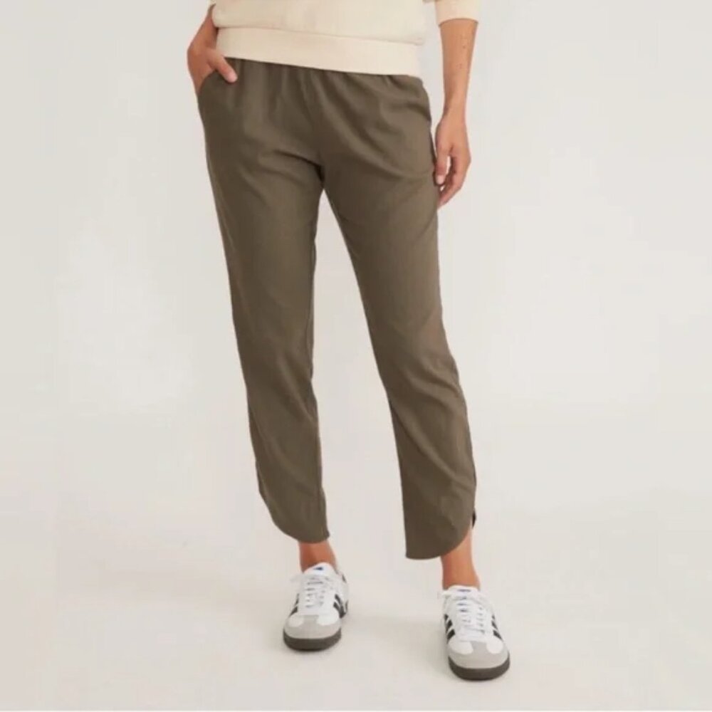 MARINE LAYER ALLISON PANT olive stretch curved ankle cut elastic waist sz XS